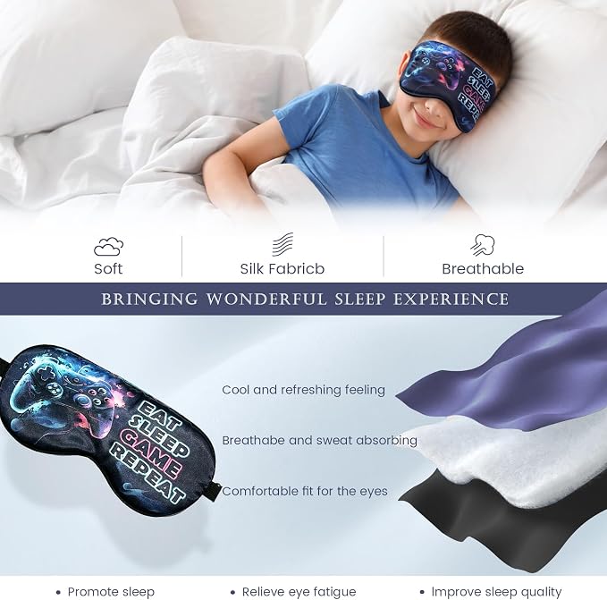 2 Pcs Boys Sleep Eye Mask, Guys Blackout Sleeping Silk Mask - Image 4