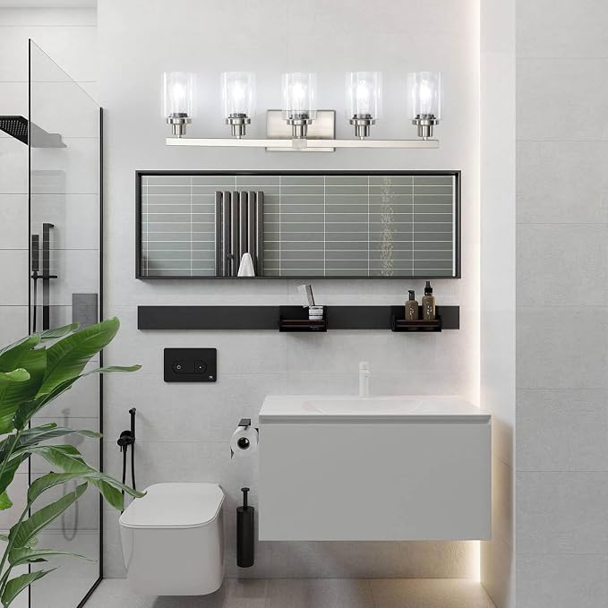 Bathroom Vanity Light, 5-Light Nickel Modern Matte Wall Sconce Lighting - Image 6