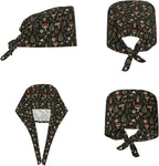 Scrub Cap for Women and Men Boho Black Leaf Pattern Adjustable Breathable - Image 2
