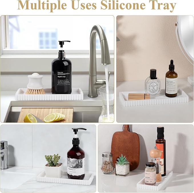 Silicone Bathroom Tray Small Vanity Organizer Rectangle Sink Caddy Sponge - Image 7