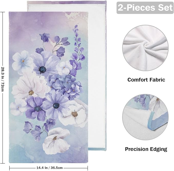 Purple White Violet Floral Hand Towels - Image 2