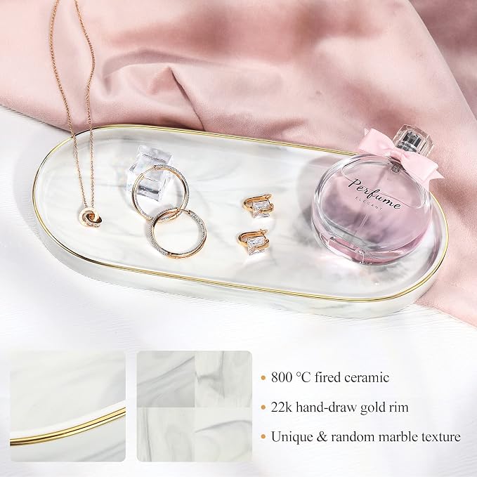 Luxspire Bathroom Vanity Tray, Marble Ceramic Dresser Jewelry Dish - Image 3