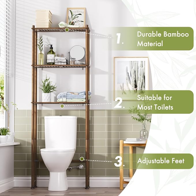 AmazerBath Bamboo Over The Toilet Storage Shelf, Over Toilet Bathroom Organizer - Image 4