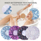 Shower Caps for Women, Double Layers Shower Cap Reusable Waterproof, Bathing - Image 3