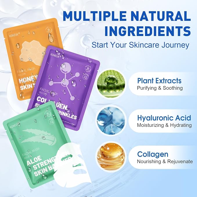 KONEUK 72 Pack Collagen Face Masks Skincare Set - Image 3