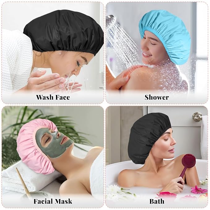 3 Pack Waterproof Shower Cap for Women, Reusable Bath Cap for Long Hair - Image 6