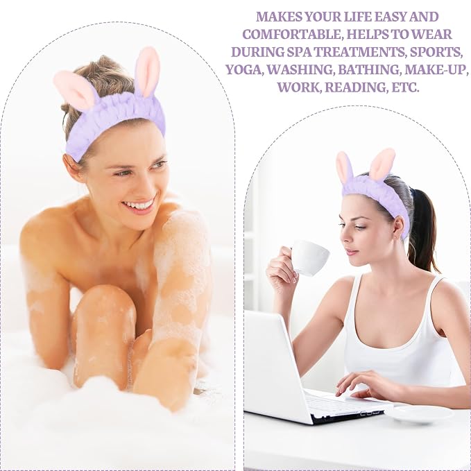 Jowmoy Cute Rabbit Ears Headband Frog Eye Elastic to Wash Face - Image 7
