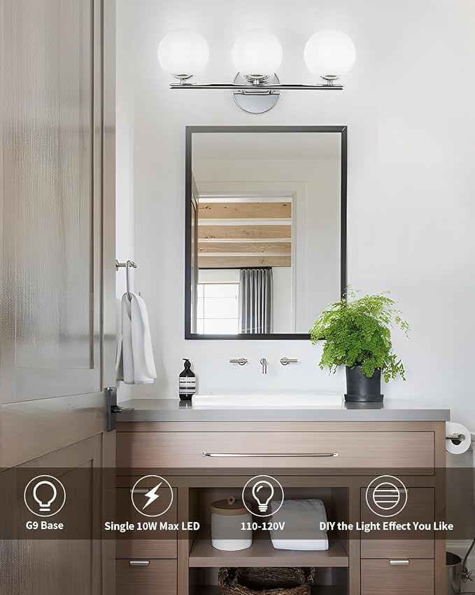Globe Bathroom Light Fixtures Chrome Vanity Light - Image 4