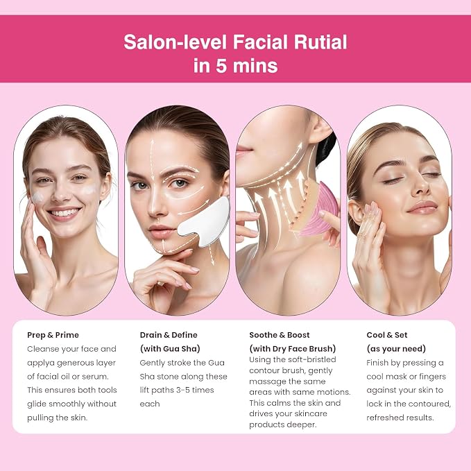 Lymphatic Contour Face Brush & Stainless Steel Gua Sha Tool Set – 2-in-1 Facial - Image 6