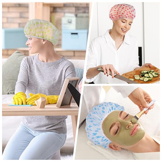 6 Pcs Shower Caps, Waterproof Bath Caps Plastic Reusable Shower Caps Elastic - Image 7