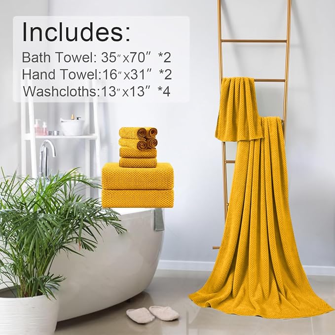 Hailea 8-Piece Yellow Bath Towels Set, 2 Oversized Large Bath Towels Sheet - Image 6