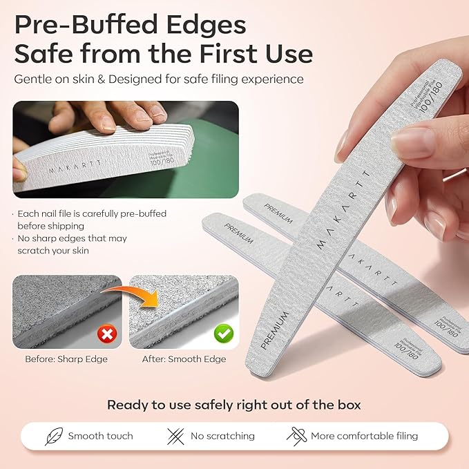 Makartt Nail File: Professional Nail Files, 100/180 Grit Emery Boards - Image 2