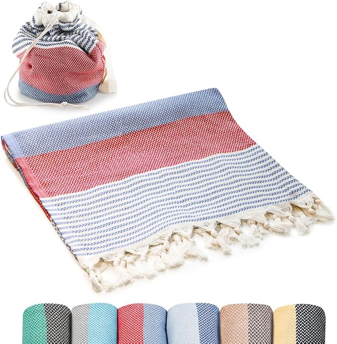 ATANI Turkish Beach Towel, Converts to a Bag, Oversized 100% Cotton Bath Towels by ATANI