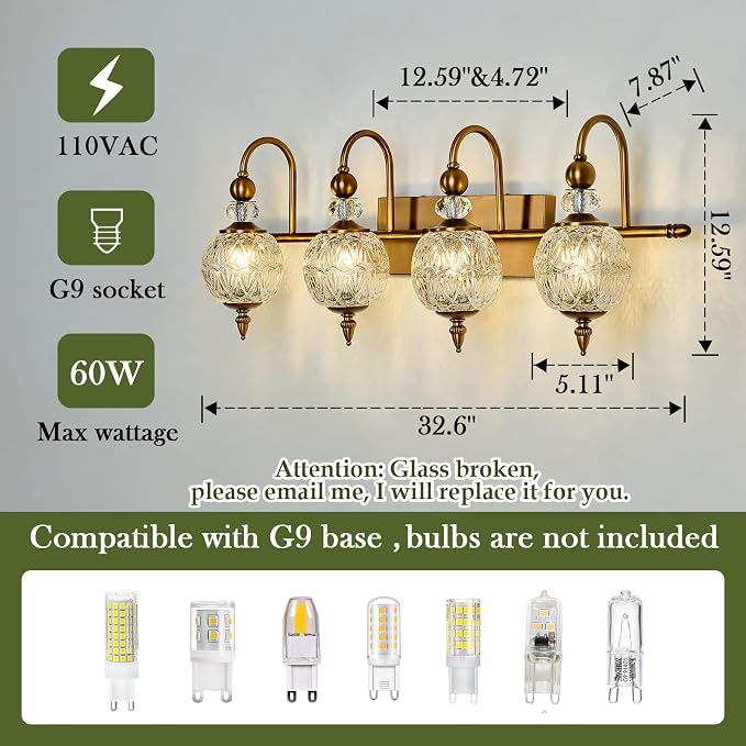 Piepooye Vintage Bathroom Light Fixtures Gold Vanity Light - Image 2