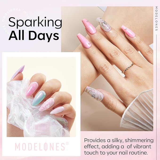 modelones Pearl Gel Nail Polish Top Coat, 2-in-one Clear Pearlescent Glitter - Image 4