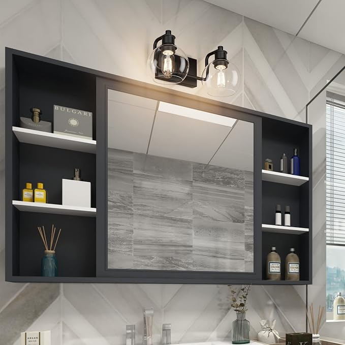 Tipace 2 Lights Industrial Bathroom Vanity Light Fixtures Over Mirror Black - Image 5