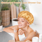 Waterproof Shower Caps for Women, Solid Color Dual-Layer Elastic Band Design - Image 6