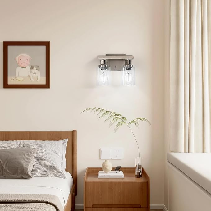 Bathroom Vanity Light, 2-Light Nickel Modern Matte Wall Sconce Lighting - Image 2