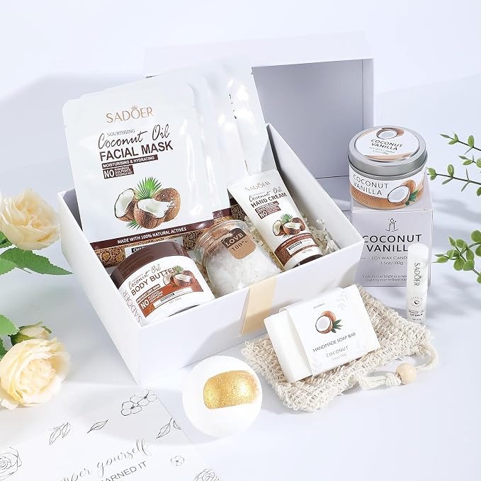 Coconut Spa Gifts for Women Birthday Self Care Kit Mothers Gifts Basket Thank - Image 3