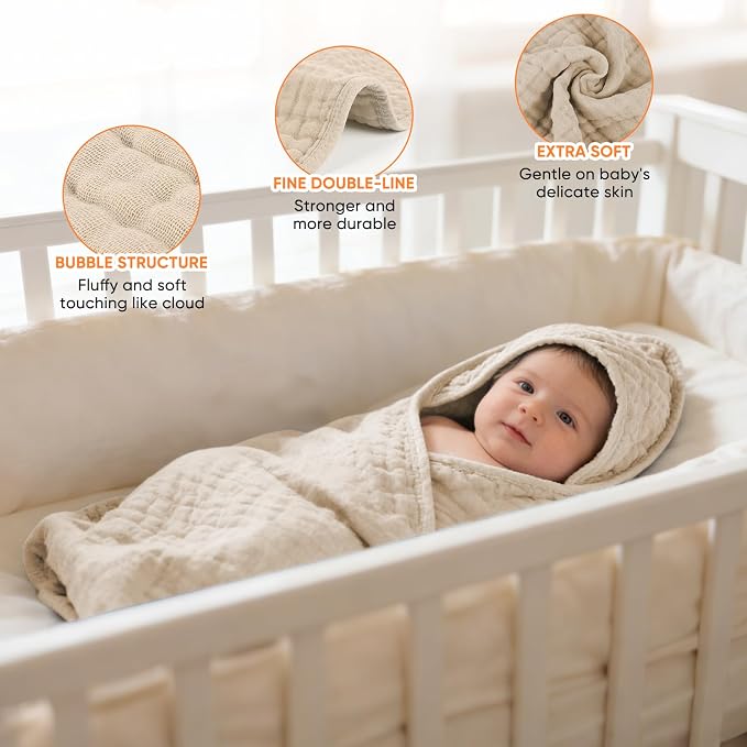 MIGIOL Muslin Hooded Baby Towels 100% Cotton ，Super Soft Muslin Baby Bath Towel - Image 4