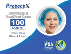 ProtectX 100-Pack Blue Disposable Hair Nets, Elastic Head Cover, Bouffant Caps - Image 3