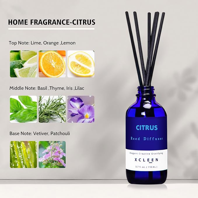 Xcleen Citrus Scented Reed Diffuser, Lime & Lemon Oil Reed Diffuser, Real - Image 3
