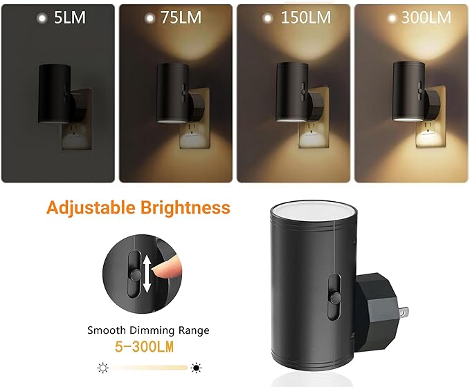 TSEXES 4 Pack LED Night Light Plug in, Dusk to Dawn Sensor, 5-300LM Adjustable - Image 3