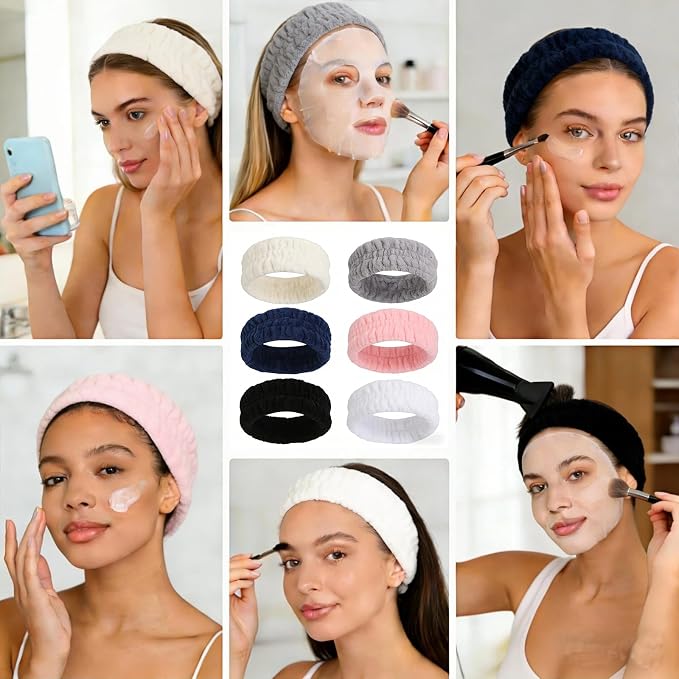 hexiaoxiao 6 Pack Microfiber Spa Headband Elastic Skin-Friendly No Slip Hairband - Image 7