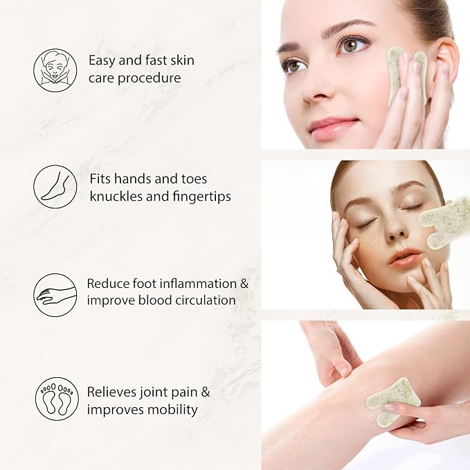 Gua Sha Facial Tools Set of 3 Guasha Massage Tool Jade Gua Sha Scraping Massager - Image 4