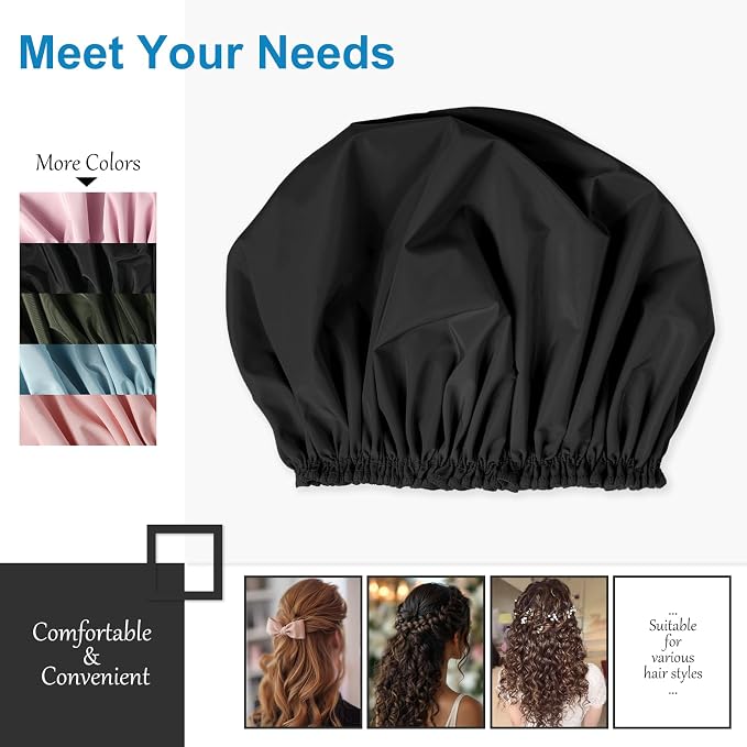 Shower Cap for Women, Double Layer Waterproof Bath Cap, Reusable Hair Protector - Image 7