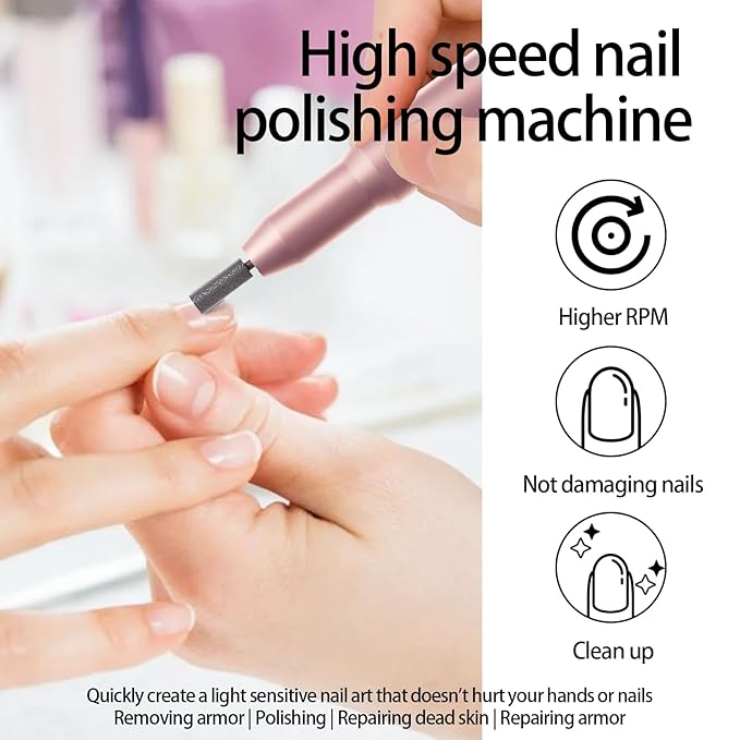 Nail Drill Kit Electric Rechargeable Set Cordless Nail Art Grinding Machine - Image 5