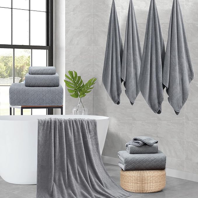 Ycosy Gray Bath Towels Set 35x70 Inches - Image 8