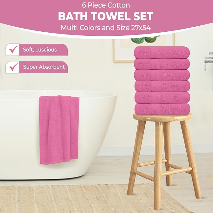 KAHAF COLLECTION 6 Pack Bath Towels Set 100% Ring Spun Cotton, Lightweight - Image 3