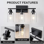 3 Light Bathroom Light Fixtures Black Vanity Light Over Mirror Modern Farmhouse - Image 6