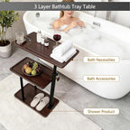 3 Layer Bathtub Tray Table, Bamboo Swivel Bathtub Side Table Height Adjustable - Image 5