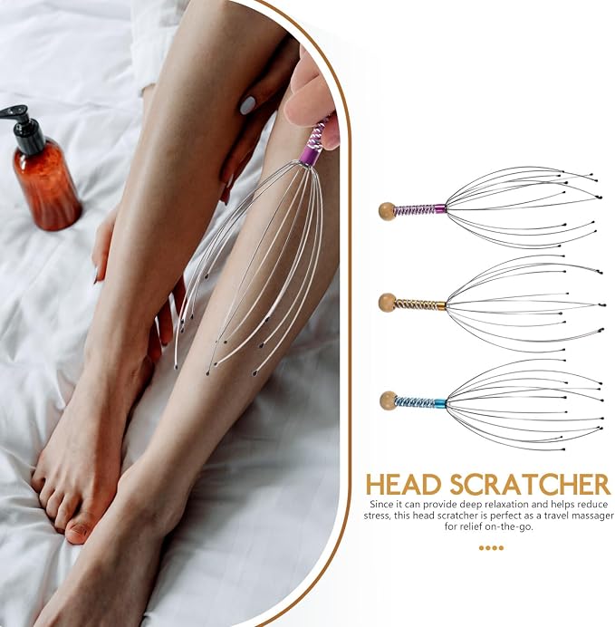 rosenice Scalp Massager Hand Held Therapeutic Head Scratcher Steel Wire Head - Image 5