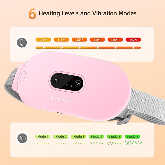 Portable Cordless Heating Pad Cramps:COSYGLOW 6 Heat Levels 6 Massage Modes - Image 3