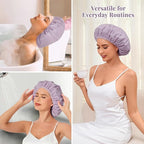 Shower Cap for Women Waterproof Reusable, Large Shower Cap Non-Slip - Image 6