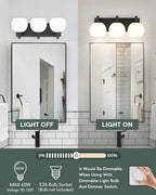 Bathroom Light Fixtures, 3-Light Matte Black Vanity Light, Modern Wall Sconces - Image 2