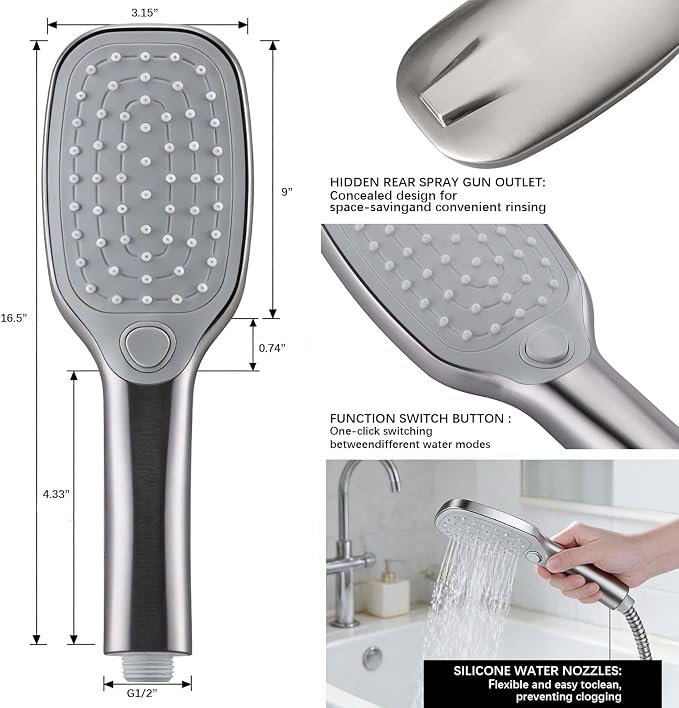 SonTiy Rain Shower Head with Handheld Spray and Shower Shelf, All Metal Shower - Image 5
