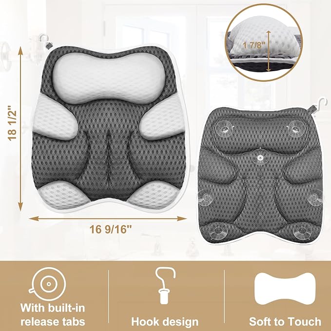 Bath Pillow for Tub Ergonomic Cat Shape Design Bath Pillow for Head and Neck - Image 6