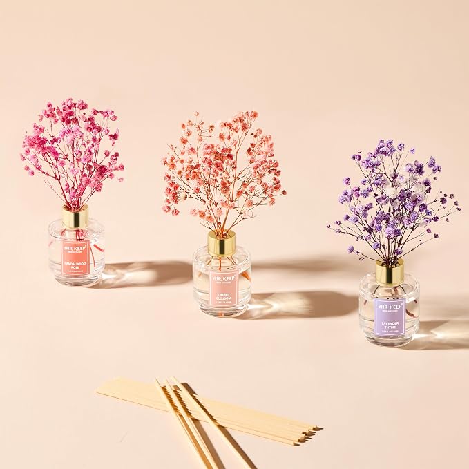 Airkeep Reed Diffuser Set of 3, Lavender Thyme Sandalwood Rose Cherry Blossom - Image 6