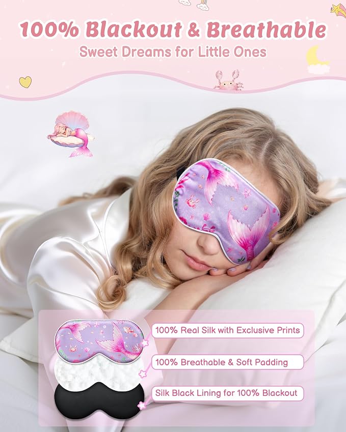 BeeVines Kids 100% Real Mulberry Silk Sleep Mask 2 Pack, Original Design Pure - Image 3