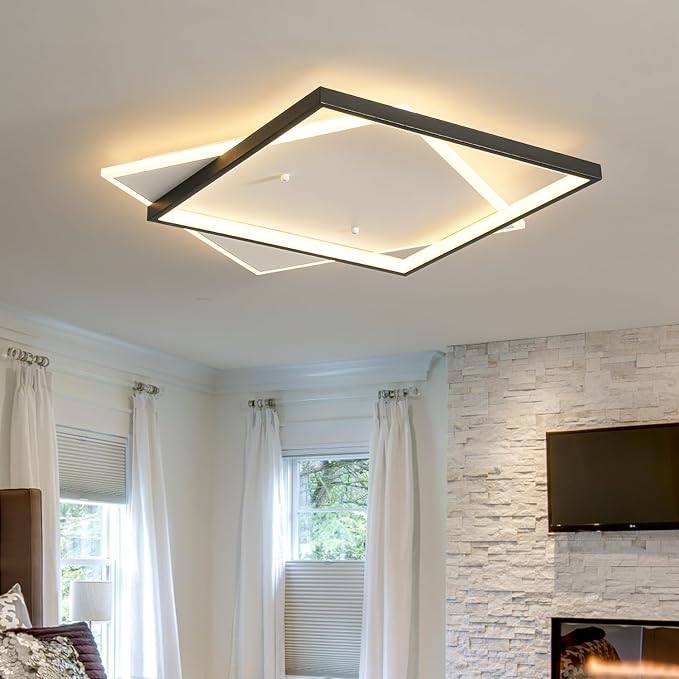 Shine LUEST Black Modern LED Bedroom Ceiling Light Dimmable Flush Mount Ceiling - Image 8