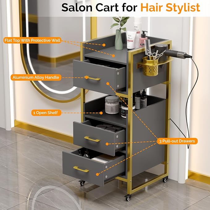 OmySalon Salon Trolley Cart, Hair Styling Station - Image 3