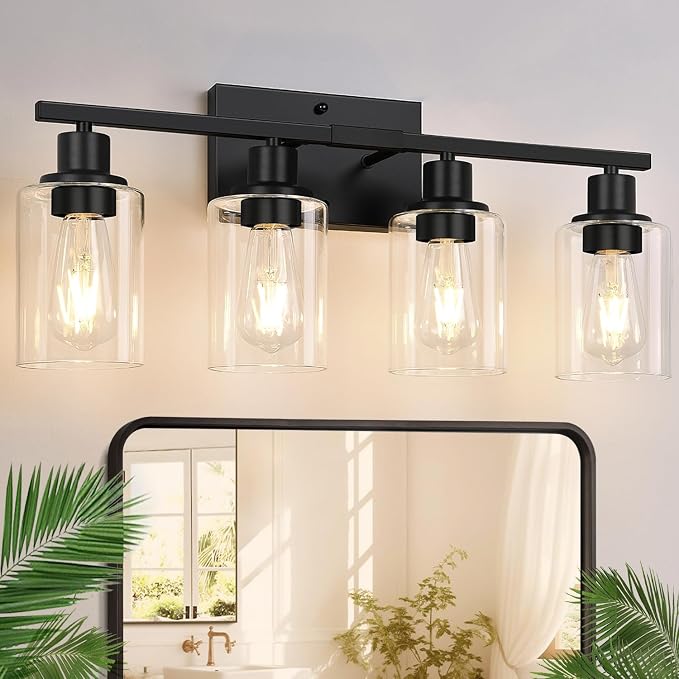 Indoi 4-Light Bathroom Light Fixtures, Matte Black Modern Vanity Lights by Indoibrightenyourbathroom