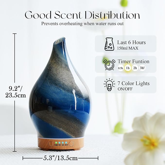 Porseme 150ml Essential Oil Diffuser Glass Color Changing Aroma Air Diffusers - Image 3