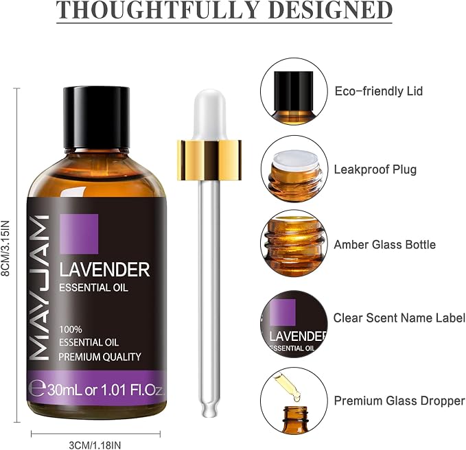 Lavender Essential Oil 30ML/ 1.01FL.OZ, MAYJAM Pure Aromatherapy Lavender Oil - Image 6