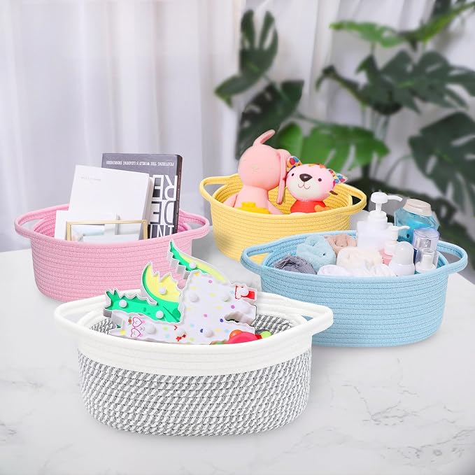 ABenkle Small Basket, Rope Room Shelf Storage Basket, Cat Dog Toys Basket Chest - Image 5