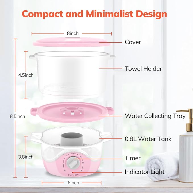 TASALON Pink Hot Towel Steamer for Facials, 5-Min Quick Heating Towel Warmer - Image 5
